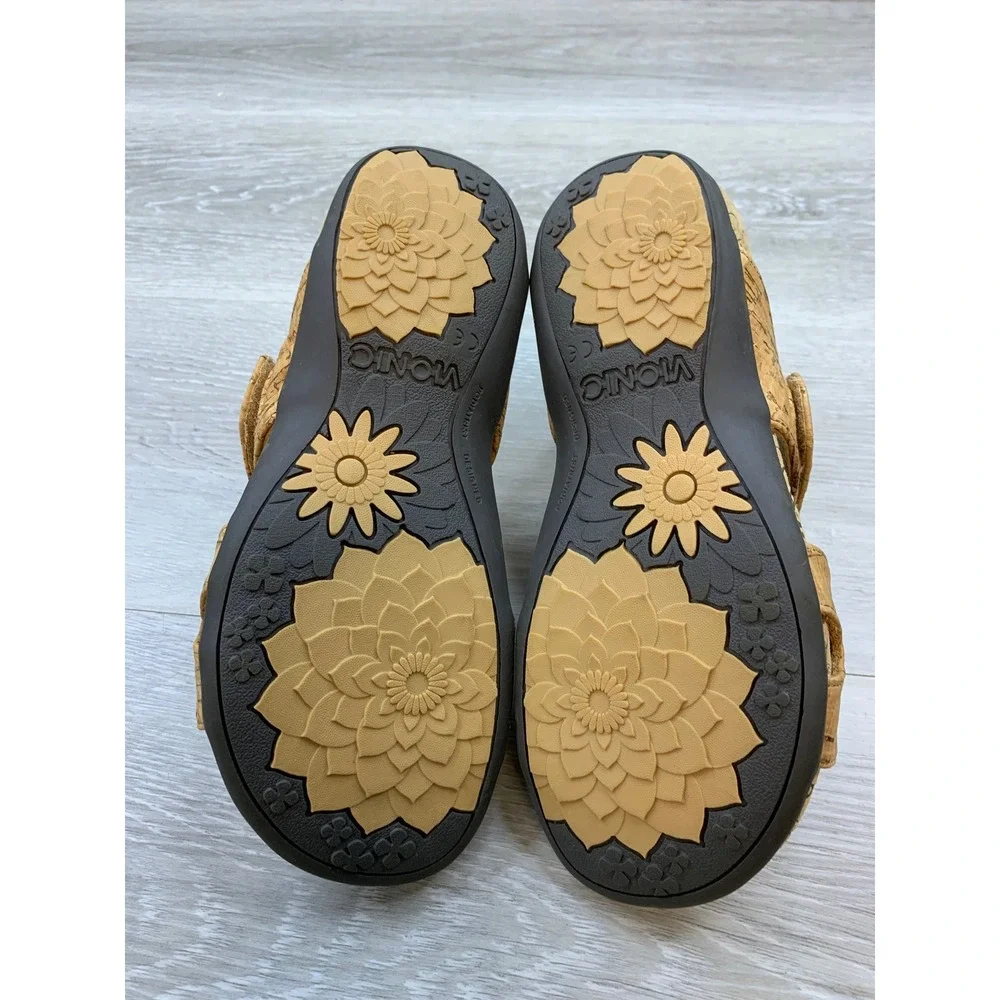 Vionic Lauren Cork Gold Metallic Slide Sandals Women's 5 Casual Comfort Shoes
